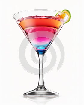 Refreshing Cosmopolitan cocktail drink served in a glass on a pure white background. Generative AI.