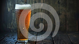 Refreshing Craft Beer in a Pint Glass on Rustic Wooden Background