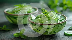 A refreshing cucumber and mint jelly salad, offering a unique twist on traditional gelatin desserts