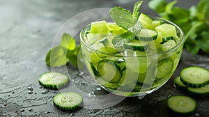 A refreshing cucumber and mint jelly salad, offering a unique twist on traditional gelatin desserts