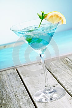 Refreshing curacao martini cocktail