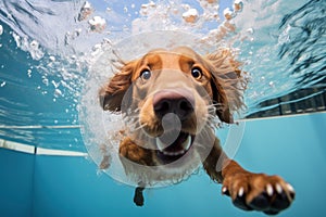 Refreshing Dog swimming pool vacation. Generate Ai