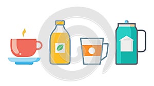 Refreshing Drink Assortment: Coffee, Juice, Water, and Mug, vector design Generative AI