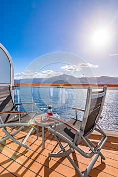 Refreshing drink on a balcony of a cruise ship.