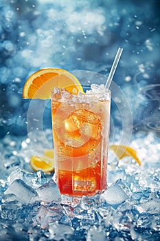 Refreshing Drink With Ice and Orange Slices