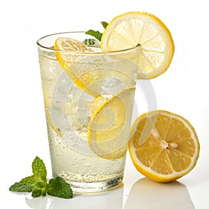 Refreshing drink with lemon isolated on white background photo