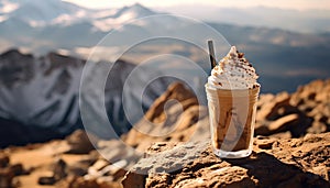 Refreshing drink in nature ice cold milkshake with chocolate and coffee generated by AI