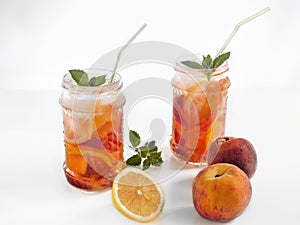 Refreshing drink with peach and lemon