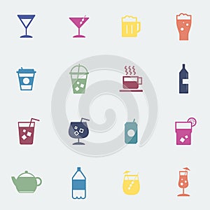 Refreshing drinks icons collection illustration