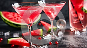 Refreshing Duos: Mtini Cocktails and Delightful Watermelon Slices in Triangul Glasses