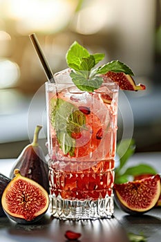 Refreshing Fig Smoothie in Glass Cups on Textured Background