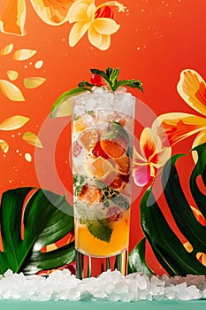 Refreshing Fruit Cocktail in Tall Glass