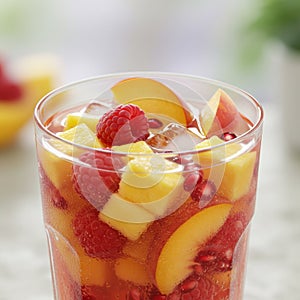 Refreshing Fruit Ice Drink with Peach Raspberry and Mango