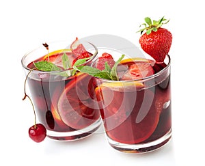 Refreshing fruit sangria in two glasses