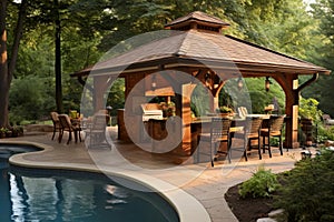 Refreshing Gazebo swimming pool bbq. Generate Ai