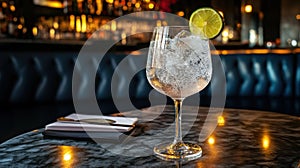 Refreshing Gin and Tonic in a bar