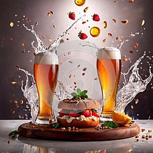 Refreshing glass of beer alcholoic drink with foam and splash effect