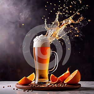 Refreshing glass of beer alcholoic drink with foam and splash effect
