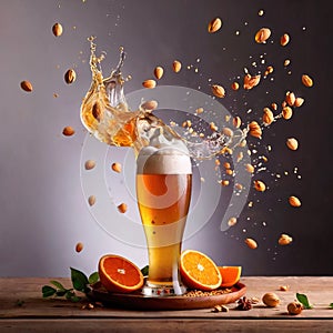 Refreshing glass of beer alcholoic drink with foam and splash effect