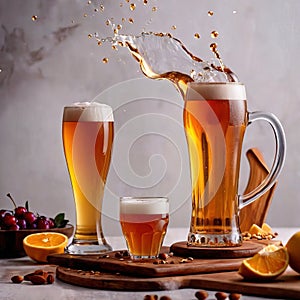 Refreshing glass of beer alcholoic drink with foam and splash effect