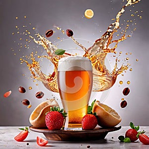 Refreshing glass of beer alcholoic drink with foam and splash effect