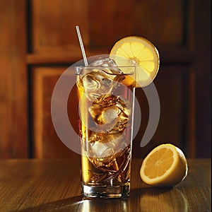 Refreshing Glass of Ice With Lemon Slice