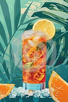 Refreshing Glass of Iced Tea With Orange Slices