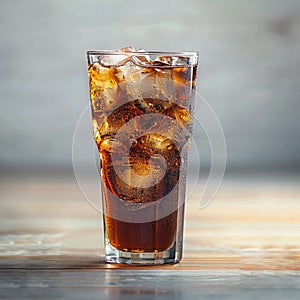 Refreshing glass of soda over ice, perfect thirst quencher