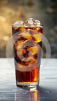 Refreshing glass of soda over ice, perfect thirst quencher
