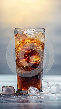 Refreshing glass of soda over ice, perfect thirst quencher