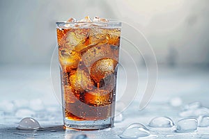 Refreshing glass of soda over ice, perfect thirst quencher