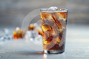 Refreshing glass of soda over ice, perfect thirst quencher