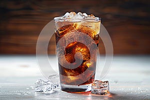 Refreshing glass of soda over ice, perfect thirst quencher
