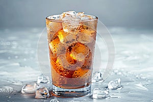 Refreshing glass of soda over ice, perfect thirst quencher