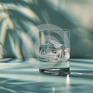 Refreshing Glass of Water with Ice Cubes