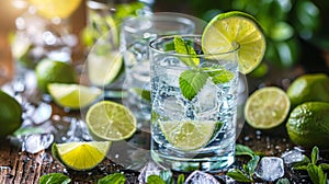 Refreshing Glass of Water With Limes and Mints