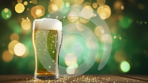 Refreshing green beer pint with bubbles on bokeh backdrop, Ai Generated