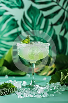 Refreshing Green Cocktail With Mint Garnish