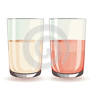 Refreshing Harmony: Vector Illustration of Two Glasses with Pink and White Non-Alcoholic Drinks