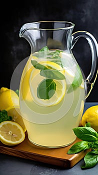 Refreshing Homemade Lemonade in a Pitcher, Cool and Zesty Quencher for Summer Days