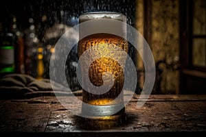 Refreshing Ice Cold Beer Pint Glass, Generative AI