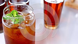 Refreshing ice tea with mint leaf