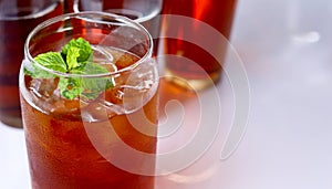 Refreshing ice tea with mint leaf