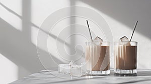 Refreshing Iced Drinks on a Marble Table.Generative AI