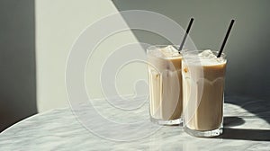 Refreshing Iced Drinks on a Marble Table.Generative AI
