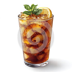 Refreshing Iced Tea Drink with Lemon and Mint Garnish in Glass
