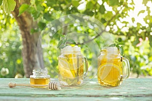 Refreshing iced tea with lemon and honey