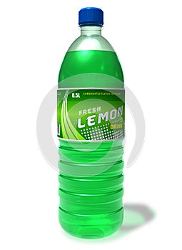 Refreshing lemon drink in plastic bottle