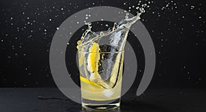 Refreshing Lemon Drink Splash in Glass