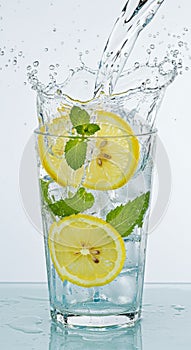 Refreshing Lemon Mint Water Splash in Glass